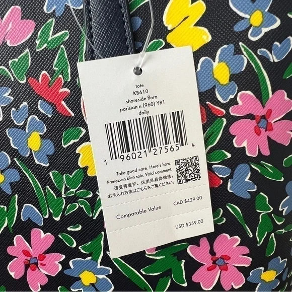 Kate Spade NWT Daily Tote Floral Statement Bag Navy Blue Bright Springtime Gift - Picture 4 of 14